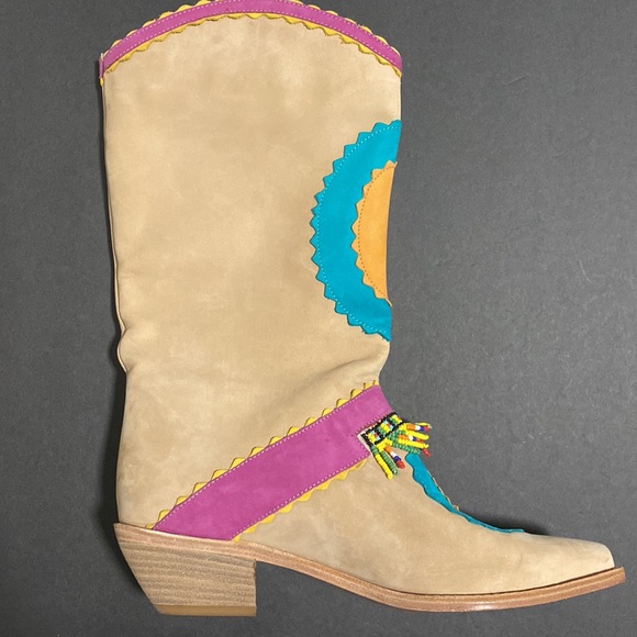 New VTG Biondini Beaded Suede Southwestern Boot Made in Italy Size 6 - Picture 8 of 11